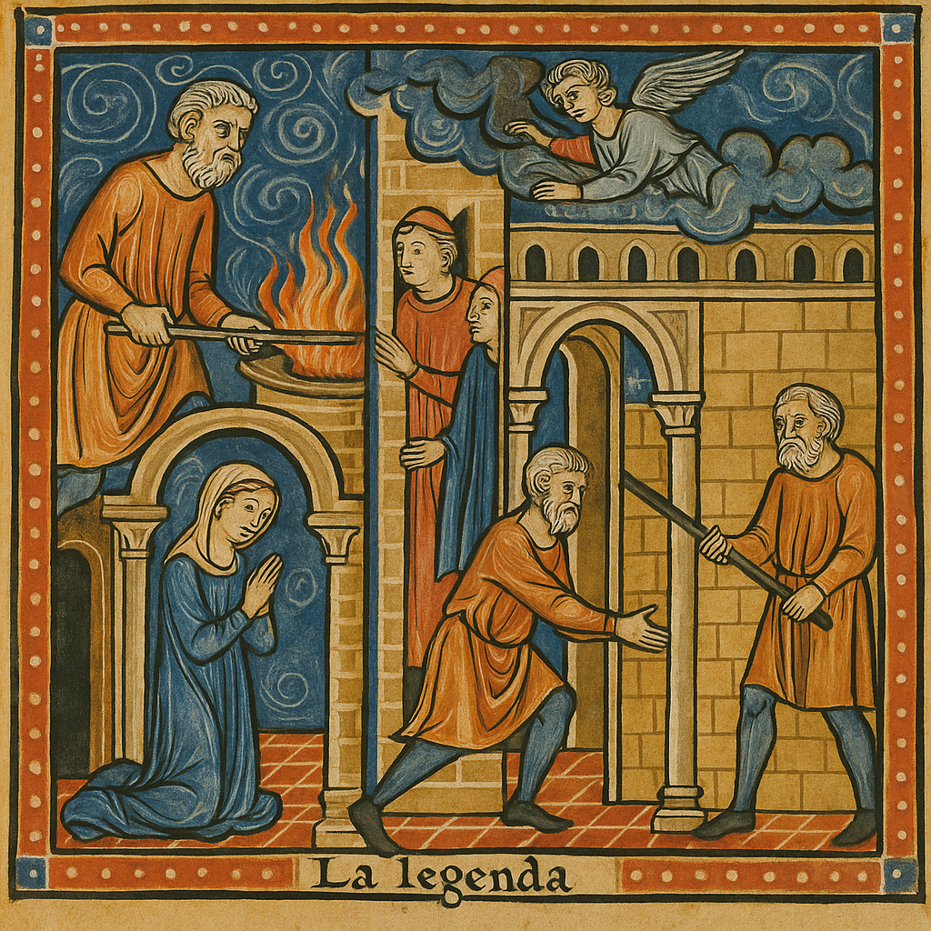 Ilustración medieval representativa de la Leyenda del herrero de Castrelos